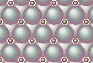 Рис. 1. Состояние атомов водорода (маленькие шарики) на поверхности платины (111). Изображение: «Химия и жизнь»