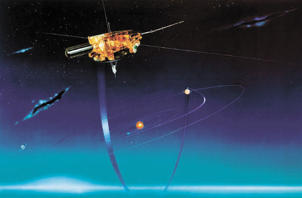 Так, по мнению одного художника», выглядит «Улисс» на его орбите, вне Эклиптики Солнца. Фото с сайта helio.estec.esa.nl
