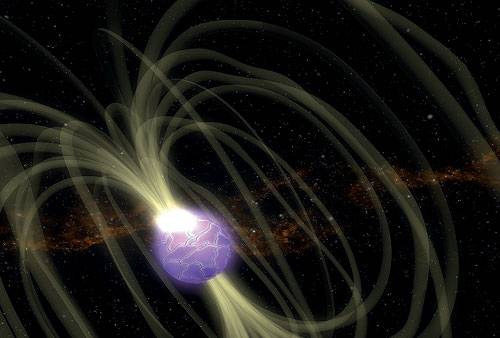 Мощь магнетара. Самый мощный из гамма-всплесков магнетарного происхождения дошел до земли 27 декабря 2004 года. Всего за пять минут он выбросил в пространство без малого 10<sup>40</sup> дж электромагнитной энергии (солнцу для этого нужно полмиллиона лет), причем примерно ее пятая часть, 1,3 х 10<sup>39</sup> дж, ушла в пространство за 0,1 с). Этот же магнетар (sgr 1806-20) вспыхивал в 1979, 1980 и 1996 годах. Изображение: «Популярная механика»