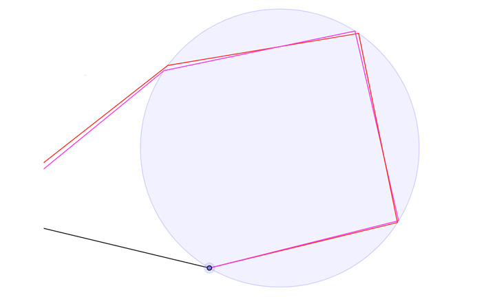Рис. 4. Путь лучей, которые мы видим как вторичную радугу