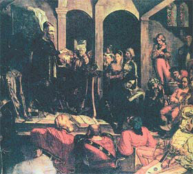 Парацельс (Филипп Бомбаст Ауреол Теофраст фон Хохенхейм, 1493–1541) — один из основоположников медицинской химии. Прославился и как врачеватель. На картине Парацельс, читающий лекцию об эликсире жизни. Изображение: «Наука и жизнь»