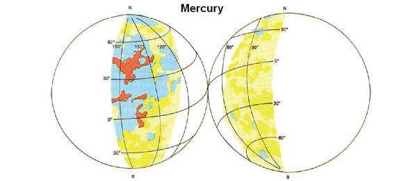 Рис. 4. Изображения 46% поверхности Меркурия передал в 1974–1975 гг. аппарат США Mariner-10, который трижды сближался с планетой. Изображение: «В мире науки»