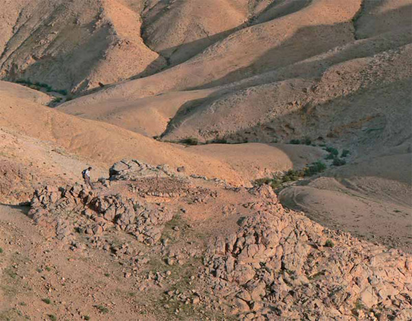 Овальные тела (как правило, не более 3 м в поперечнике) обычно сложенные роговиками, отмечали местоположение в теле грязевого вулкана обожженных пробок, прочно запечатавших мелкие паразитные жерла. Судя по особенностям химического состава этих пород, обжигу здесь подвергались тонкие глинисто-карбонатные илы. На одной из крупных грязевулканических построек на юге Хатрурим обнаружено более 20 таких пробок! Гораздо реже встречаются «обожженные кольца», навсегда запечатлевшие внешний контур горевших здесь некогда газовых факелов. Израиль, бассейн Хатрурим, 2005 и 2007 гг. Фото Э. Сокол («Наука из первых рук»)