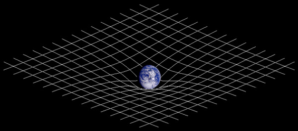 Искривлённое пространство вокруг Земли. Иллюстрация Джонстоуна. Изображение с сайта en.wikipedia.org