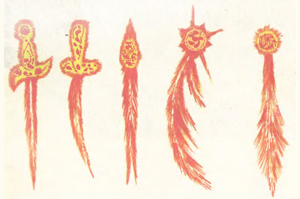 Средневековые изображения комет. <i>Два левых</i> рисунка — наглядный пример страхов и дурных предзнаменований, связываемых с хвостатыми странницами в те времена. Изображение с сайта epizodsspace.no-ip.org