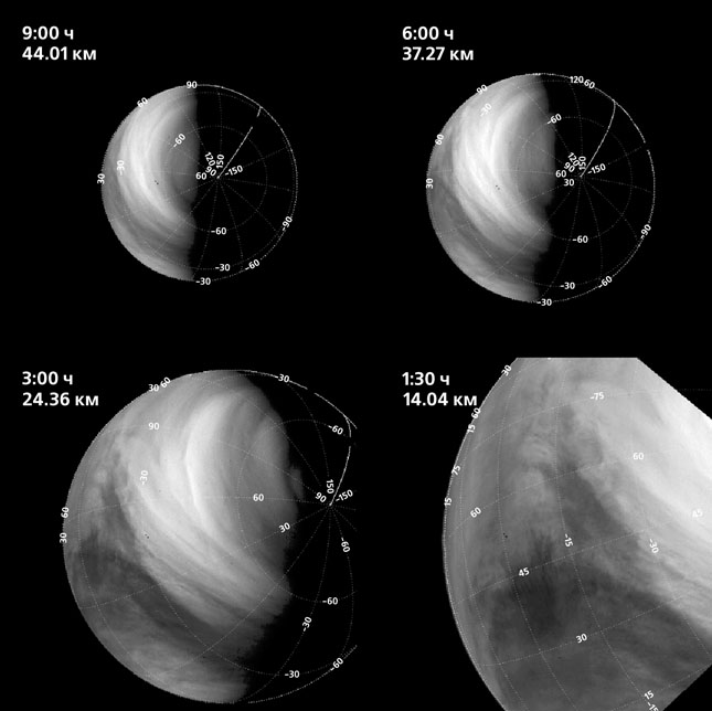 Рис. 9. Пример УФ-изображений, полученных камерой VMC («Природа» №10, 2015)