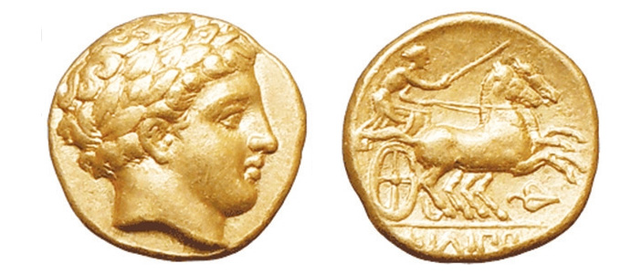Рис. 1. Золотой статер македонского царя Филиппа II (359–336 до н.э.) («ТрВ» №1(245), 16.01.2018)