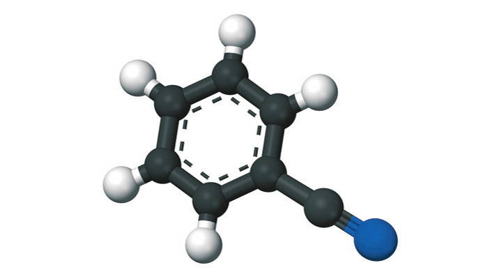 Молекула бензонитрила (C6H5CN). Изображение с сайта astrobiology.com («ТрВ» №2(246), 30.01.2018)