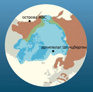 Рис. 2. Ареалы бурого и белого медведей («Природа» №12, 2016)