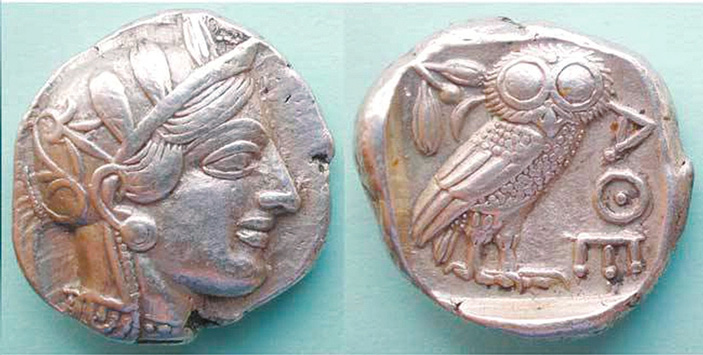 Рис. 1. Изображение Афины на античной греческой монете («ТрВ» №3(247), 13.02.2018)