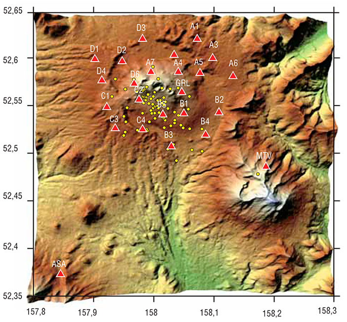 Сейсмическая сеть, установленная на вулкане Горелый летом 2013 г. («Наука из первых рук» №1(55), 2014)