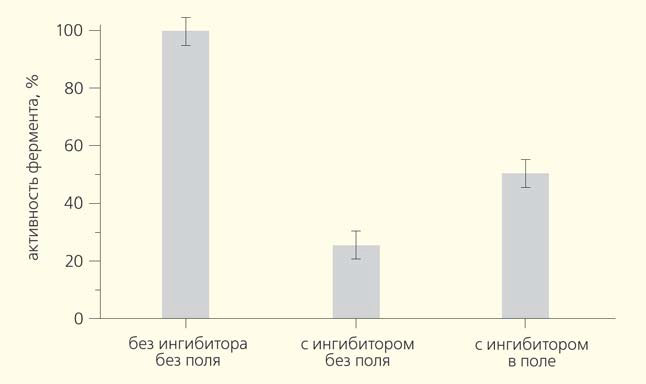 Рис. 12. Скорость реакции гидролиза субстрата (активность фермента) при различных условиях эксперимента («Природа» №7, 2016)