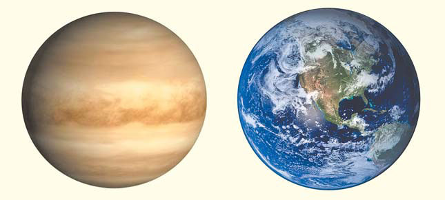 Рис. 1. Венера и Земля, вид из космоса («Природа» №9, 2016)
