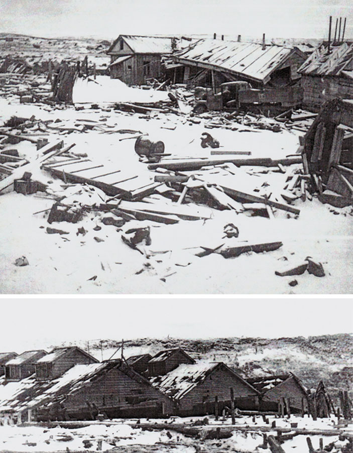 Разрушения в г. Северо-Курильске (о. Парамушир) после цунами 5 ноября 1952 г. («Наука из первых рук» №2/3 (78), 2018)