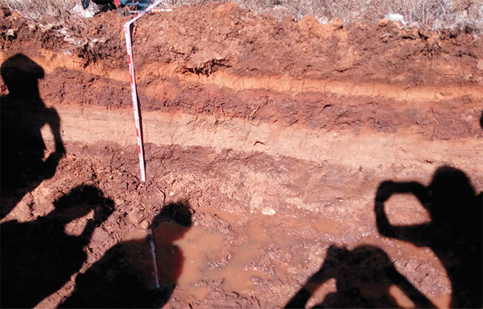 Толстый светлый слой в стенке шурфа, выкопанного на южном побережье Португалии, — это отложения морского песка после Лиссабонского цунами 1755 г. («Наука из первых рук» №2/3 (78), 2018)