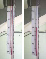 Рис. 5. До разгерметизации трубка заполнена доверху, после — уровень воды снижается («Квантик» №2, 2018)