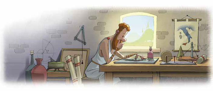 Архимед. Рисунок Алексея Вайнера («Квантик» №3, 2019)