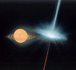 Струи плазмы в системе двойных звёзд SS433 в представлении художника («Наука и жизнь» №7, 2019)