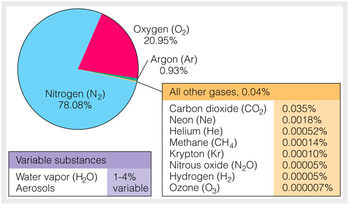 Рис. 4. Химический состав современной атмосферы («Троицкий вариант» №3, 2020)
