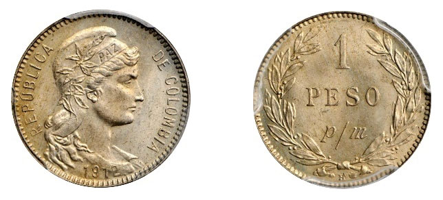 Колумбия. 1 песо papel moneda. 1912 («ТрВ» №4(273), 26.02.2019)