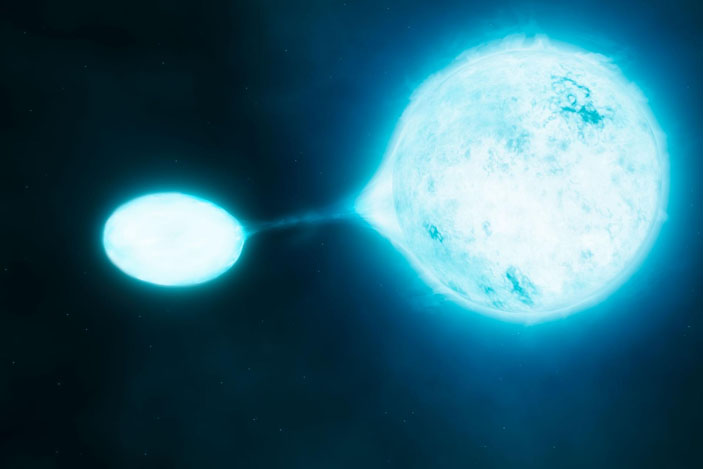 Двойная система звёзд в представлении художника («Наука и жизнь» № 4, 2020)