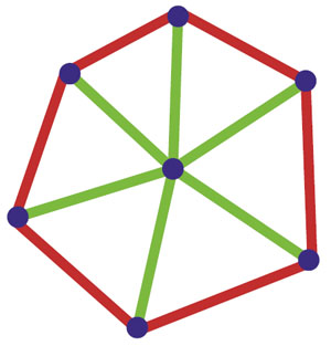 Шесть отрезков, исходящих из центра круга («Квантик» №4, 2020)