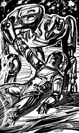 Иллюстрация художника В. Остапенко из книги А. Азимова «Я, Робот» («Химия и жизнь» №8, 2020)