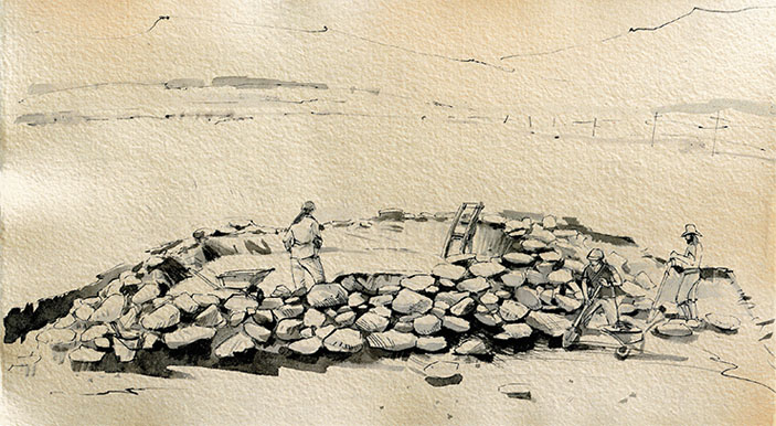 Археологические раскопки, рисунок Н. Гудченко («Наука из первых рук» №3, 2020)