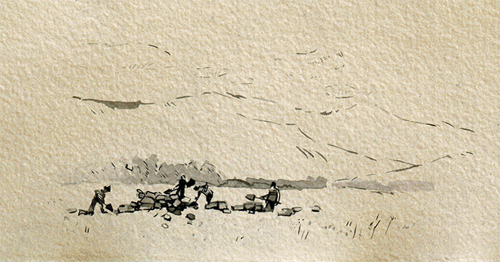 Археологические раскопки, рисунок Н. Гудченко («Наука из первых рук» №3, 2020)