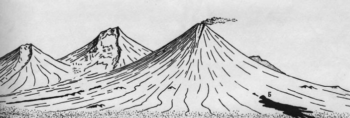 Ключевская группа вулканов, вид с северо-востока («Природа» №1, 2020)