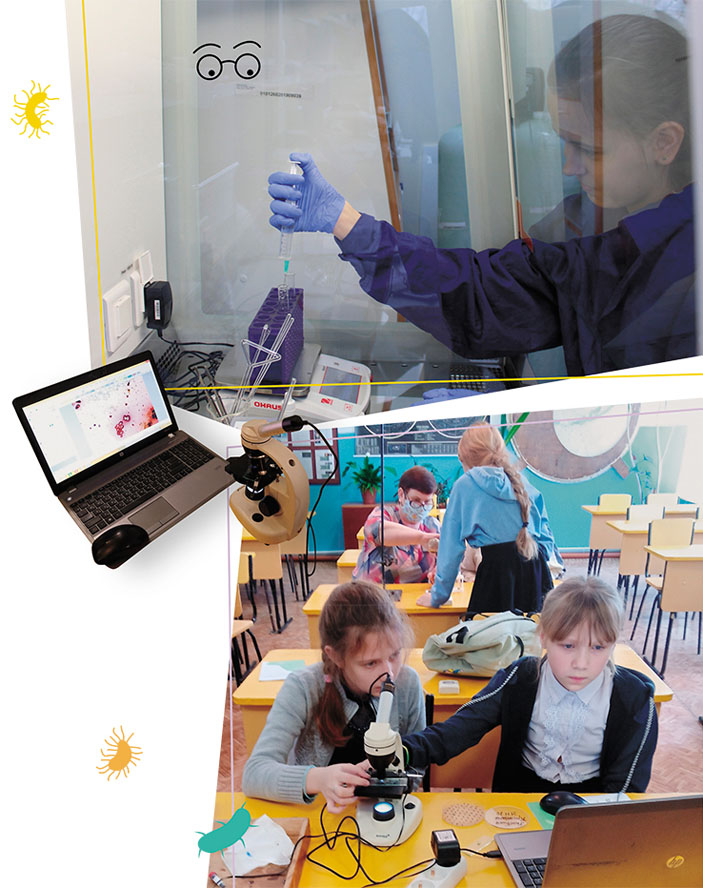 Подготовка образцов для микроскопирования. Команда из с. Кыштовка проводит микроскопический анализ почвенных бактерий («Наука из первых рук» №5–6(90), 2020)