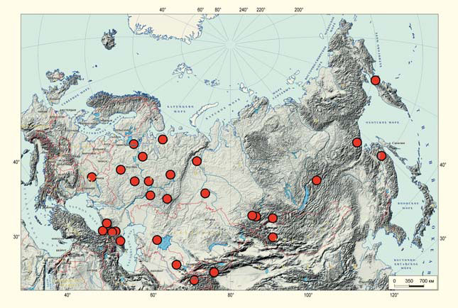 Рис. 6. Географическое положение части популяций, изучаемых для разработки ДНК-технологии определения наиболее вероятного этногеографического происхождения неизвестного индивида по характеристикам его ДНК в программе «ДНК-идентификация» («Природа» №11, 2020)