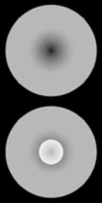 Рис. 2. Освещённость Земли при нормальном затмении и при затмении Луной-линзой («Квантик» №5, 2021)