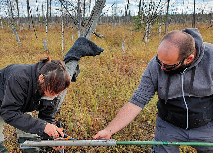 Российские исследователи вместе со своими румынскими и немецкими коллегами на болоте около с. Тегульдет (Томская область)