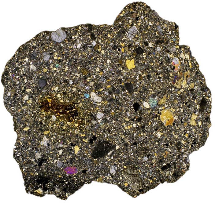 Шлиф метеорита-хондрита в поляризованном свете