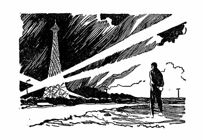 Иллюстрация Л. Бирюкова к рассказу Г. Альтова «Полигон „Звездная река“».