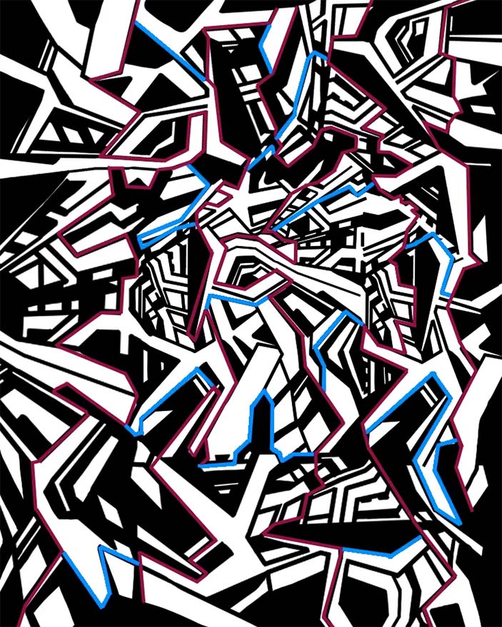 Рис. 3. Красным изображены параллельные прямые, а синим — перемычки между ними