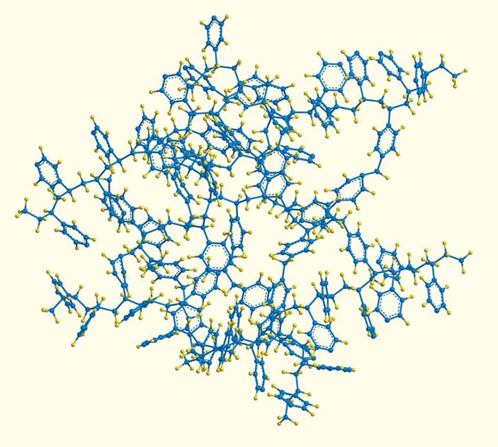 Рис.3. Схематическое изображение фрагмента трехмерной сверхсшитой полимерной полистирольной матрицы