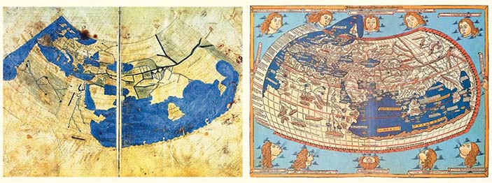 Карта, отражающая первую (коническую) проекцию Птолемея и печатная карта 1482