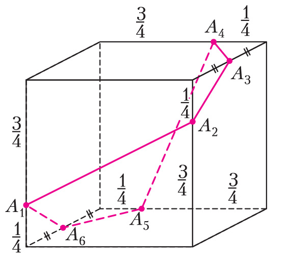 Рис. 13. Третья геодезическая на кубе