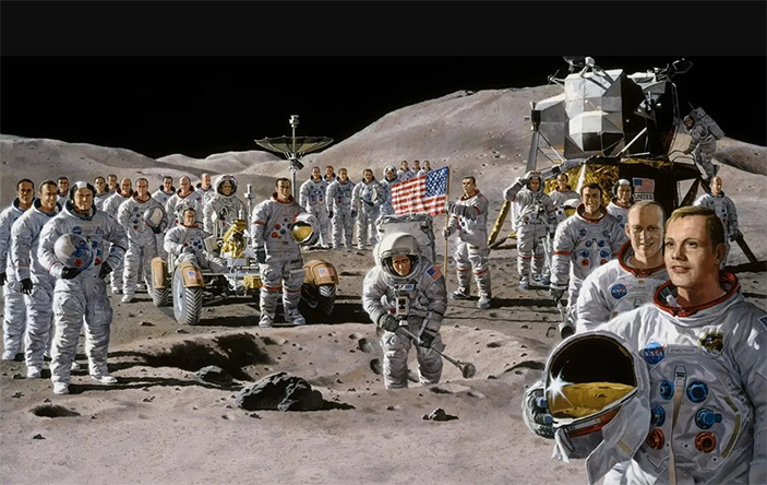 Все астронавты программы Аполлон, включая тех, кто погиб или совершил лишь околоземный полет