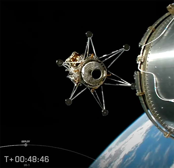 Отделение Одиссея от верхней ступени ракеты-носителя Falcon 9