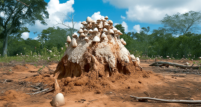 Термитник с растущими на нём грибами
