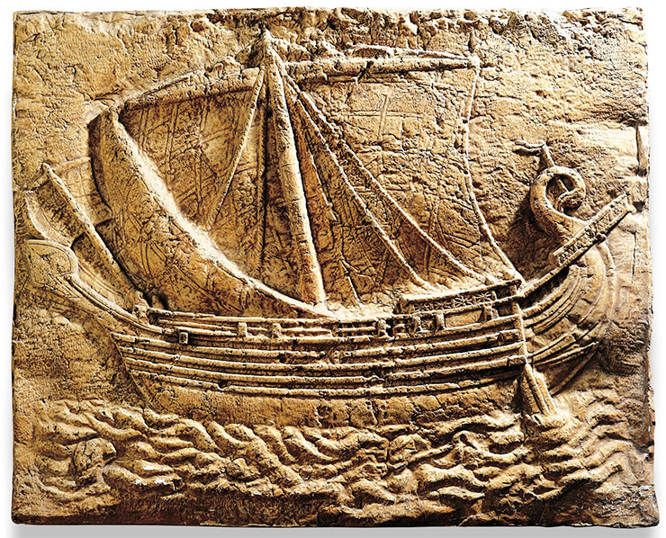 Финикийский корабль, вырезанный на лицевой стороне саркофага из Сидона. II в. н. э.