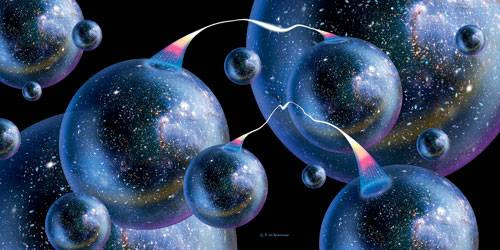 Множественные вселенные. Инфляционная теория допускает образование множественных дочерних вселенных, которые непрерывно отпочковываются от существующих. Изображение: «Популярная механика»