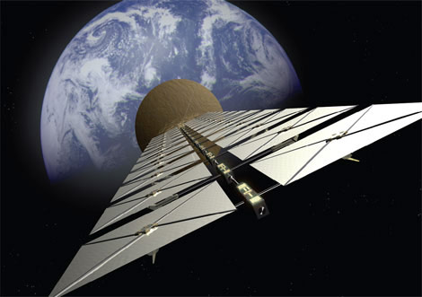 Солнечный парус — это огромное зеркало (как правило, из майлара), перехватывающее импульс солнечного света. Парус межзвездного зонда должен иметь плотность не более грамма на квадратный метр. Плотность нынешних парусов — 20 г/м2, что инженеры считают возможным. Изображение: «В мире науки»