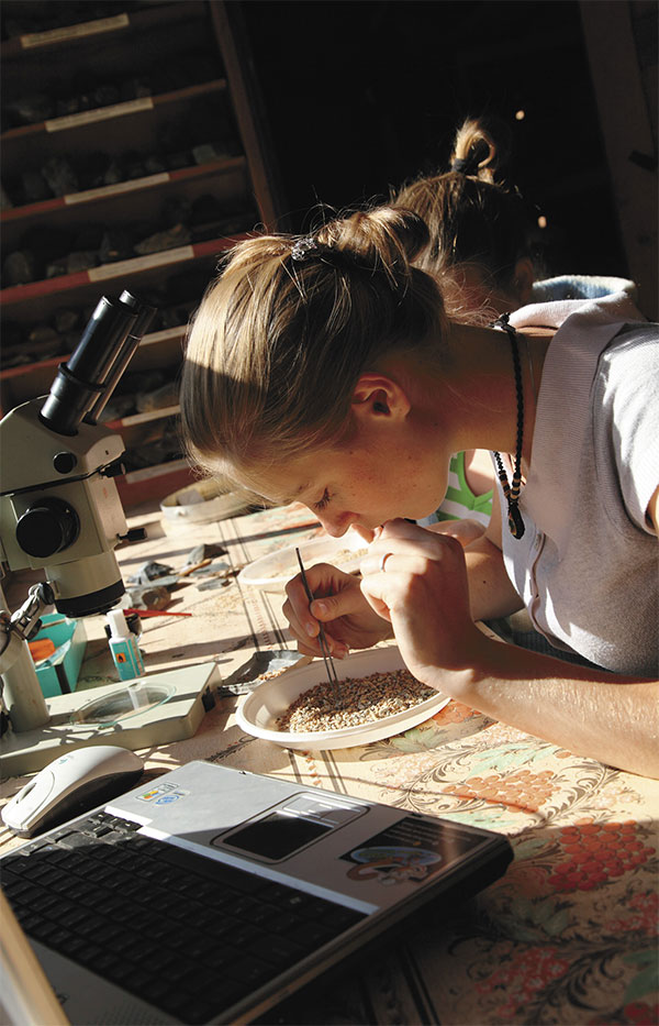 Мельчайшие остатки деятельности человека и костные остатки животных сортируют в камеральной лаборатории