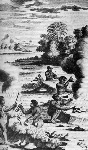 Железоплавильня готтентотов нама. Рисунок XVIII века (из книги Пауля Вернера Ланге «Континент коротких теней», М.: «Прогресс», 1990)