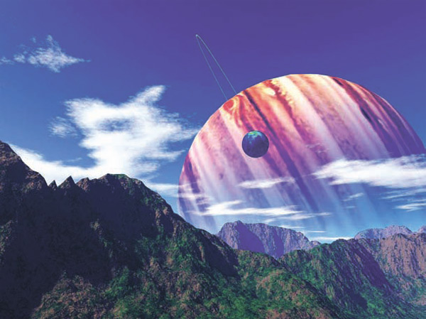 Фантазия художника (www.scifiartposters.com/Tau1Gruis.htm) на тему «спутник планеты-гиганта, находящейся в обитаемой зоне»