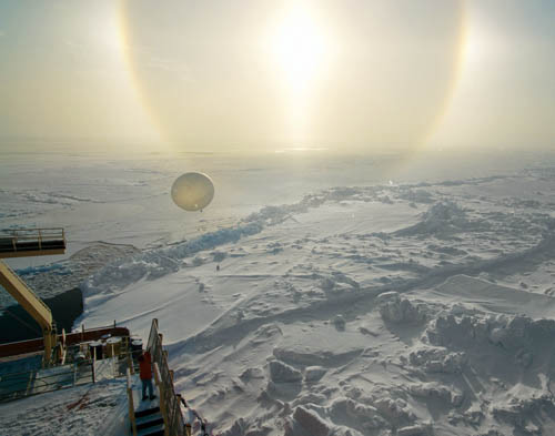 Для получения более надежного прогноза погоды требуется знать, какова температура и скорость ветра на различных высотах. Получить эти данные можно с помощью метеорологического зонда — шара, наполненного гелием или водородом, с прикрепленным к нему блоком различных датчиков и системой передачи данных по радио. Изображение: «Популярная механика»
